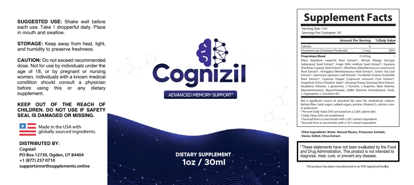Cognizil Supplement Facts and ingredients label