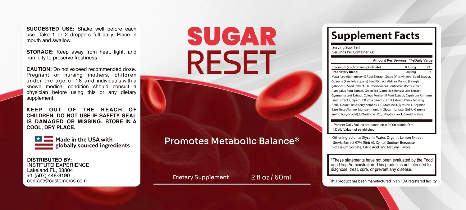 Sugar Reset ingredient and product label