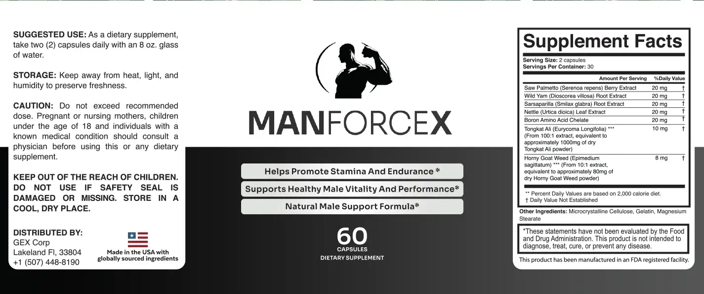 ManForceX product information and label graphic