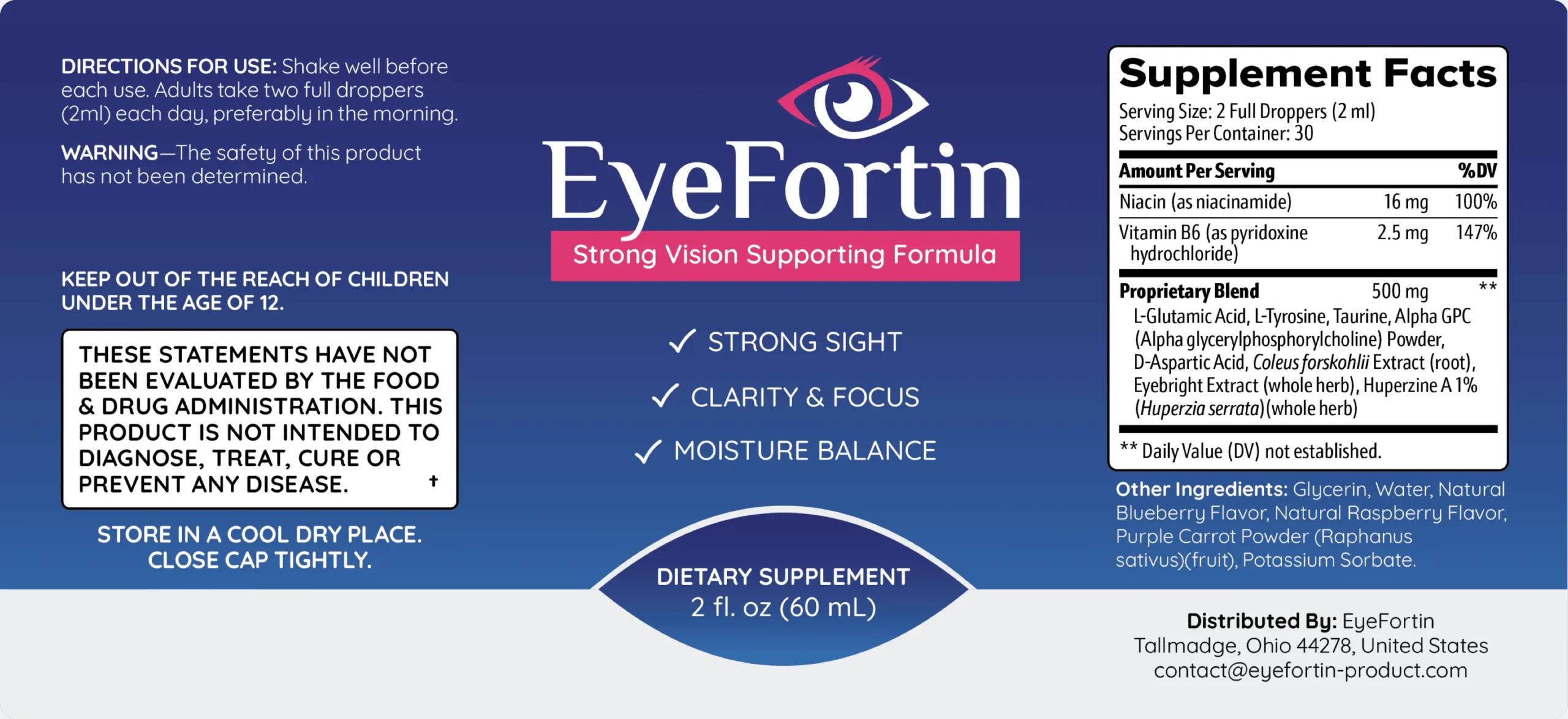 EyeFortin supplement ingredients and product label