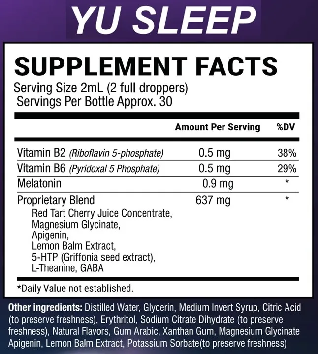 Yu Sleep ingredient and product label